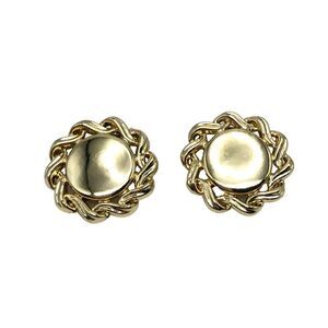 Vintage Gold Statement Earrings Braided Border Tara 1 Inch Clip On